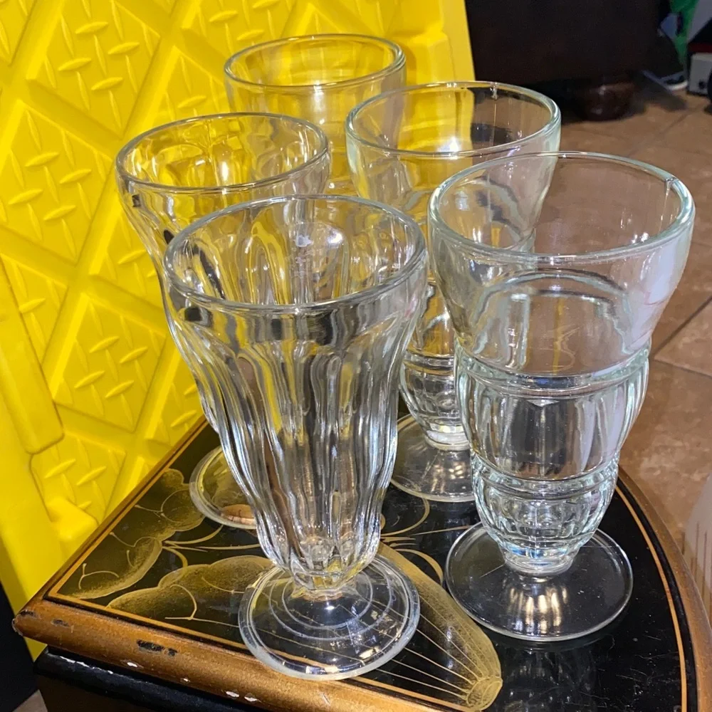 Vintage Mixed Large Ice Cream Soda Clear Glass Goblet Set of 5